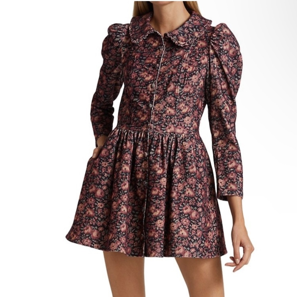 LoveShackFancy Beyers Dress in Blushing Berrys Corduroy Floral Mini Dress Size 2